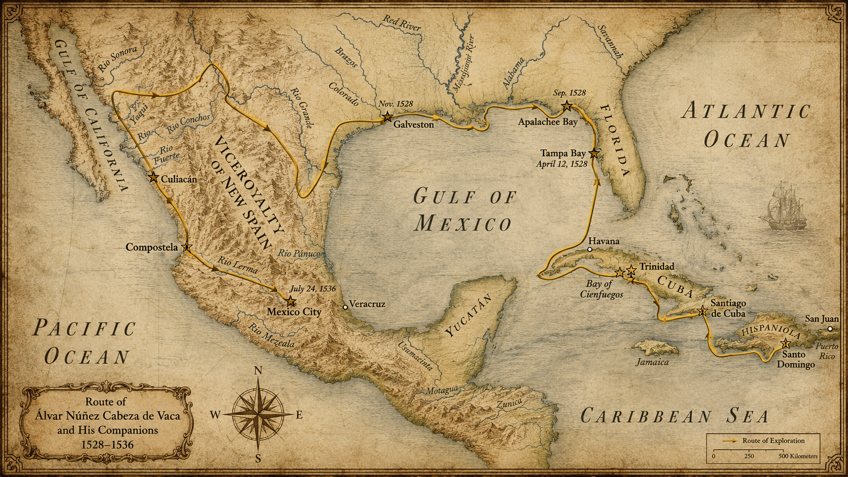 Map illustrating Estevanico’s journey